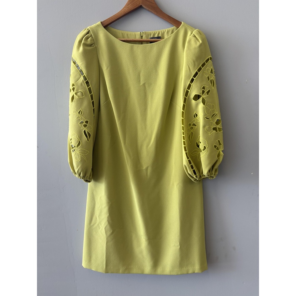 Vince Camuto Dress Womens 6 Green Embroidered Balloon Sleeve Shift Short Party